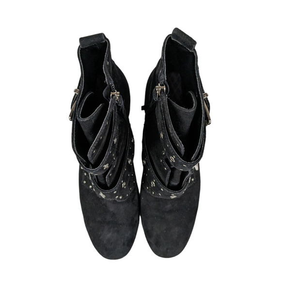 Rebecca Minkoff Boots 7 Black Suede Leather Logan Studded Block Heel Booties - Picture 4 of 7